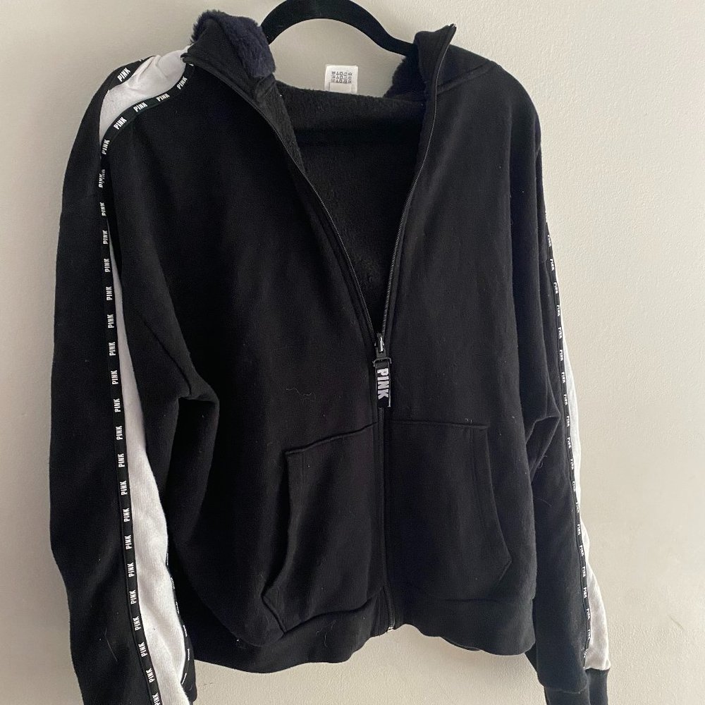 PINK Vintage Black and White Hoodie